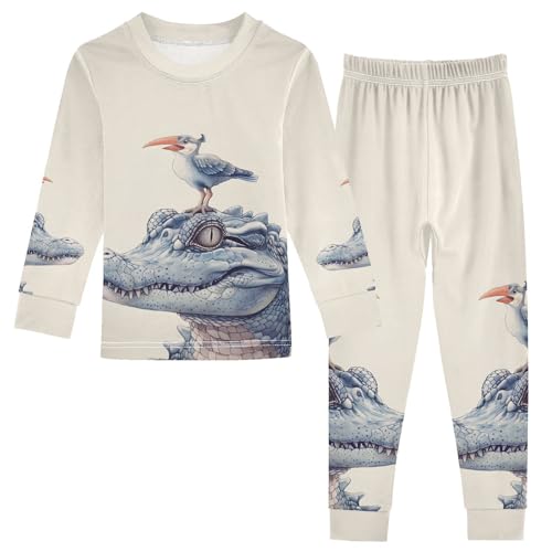 ALAZA Alligator and Bird Pajama Set Pijamas Para Niños Long Sleeve Sleepwear