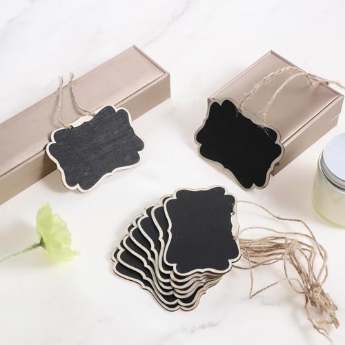 10 Pcs Wooden Mini Hanging Chalkboard Signs Wooden Chalkboard Tags with String Price Message Chalkboards Tags Double-Sided Food Labels for Party Buffet for Message Food Tag Wedding Hanging Labels
