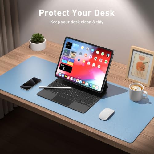 Image of Aothia Faux Leather Desk Mat for Keyboard & Mouse (Sky Blue, 31.5 inch x 15.7 inch) | Creates One Clean Surface For Your Keyboard, Mouse And Laptop, Helping Keep Your Workspace Organized Every Day