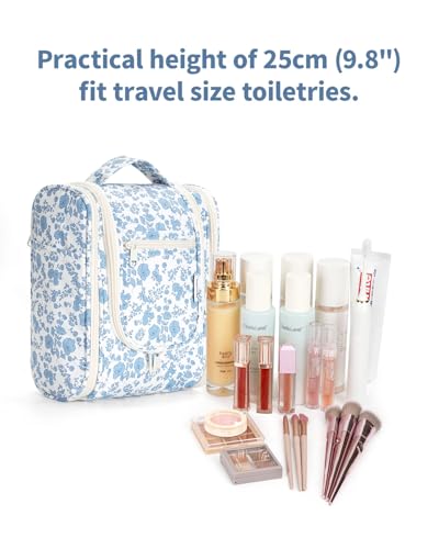 Narwey Hanging Toiletry Bag Women Travel Makeup Bag Organizer Toiletries Bag for Travel Size Essentials Accessories Cosmetics (Medium,Little Blue Flower)4