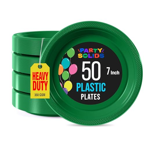 Exquisite Party Solids Green Plastic Plates For Party Supplies 7 Green Disposable Plates Heavy Duty 50 Pcs Plastic Dinnerware Sets Heavy Duty 350 GSM Disposable Dinnerware Set