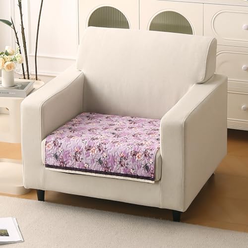 Image of HOKIPO 'Florentina Series' Premium Holland Velvet Sofa Cover Mat for 1 Seater Sofa with Foam Filling for Extra Softness, Anti-Slip Backing, Peony Lavender (IN-878-V6*1)