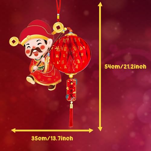 Image of 2PCS Chinese God of Wealth Lanterns Chinese New Year Red Paper Lanterns Chinese Hanging Ornament Festival Lanterns for Spring Festival