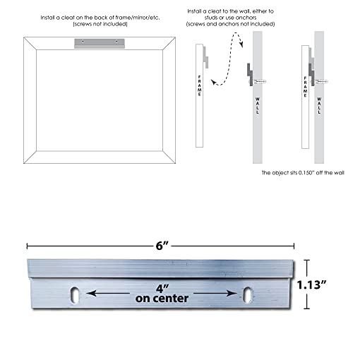 Image of Heavy Duty French Cleats 6 inch | 50lb Max | Box of 100 | Wall Mounting Hardware for Metal or Hardwood Picture Frames, Mirrors, Cabinets and More