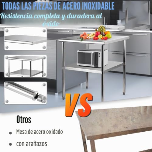 Mesa de trabajo de acero inoxidable con estante ajustable de alta resistencia 5