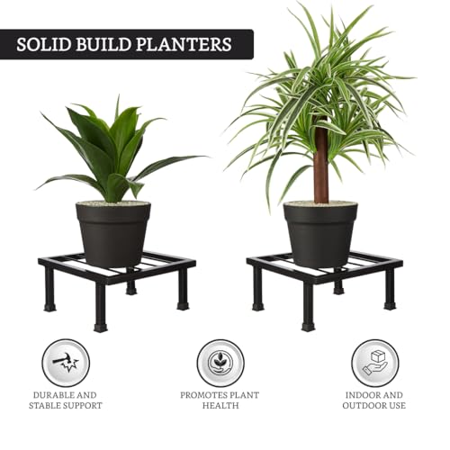 Image of Amazon Brand - Solimo Premium Metal Flower Pot Plant Stand (Black, Set of 2) |Heavy Gauge Iron Pot Stand | Gamla Stand for Home | Plant Stand for Balcony /Living Room