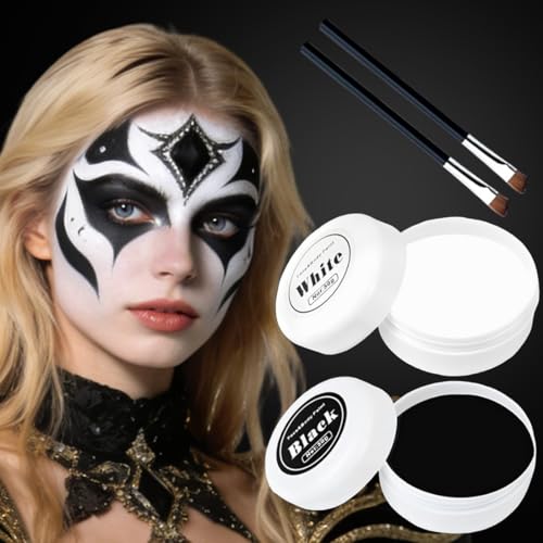 100g Maquillaje Halloween Blanco y Negro, Kit Maquillaje Halloween Profesional, Pinturas cara para Niños Adulto Halloween, Pinturas cara Carnaval Corporales para Teatral Fiesta Cosplay