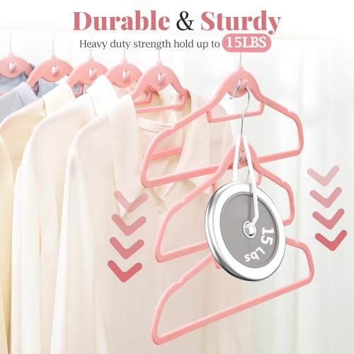 Velvet-Felt-Stackable-Hangers-50-Pack-Thin-Space-Saving-Pink-Non-Slip-15Lbs-Capacity-Heavy-Duty-With-360-Swivel-Hook-Shoulder-Notches-No-Shoulder-Bump-for-Coat-Suit-Shirt-Dress