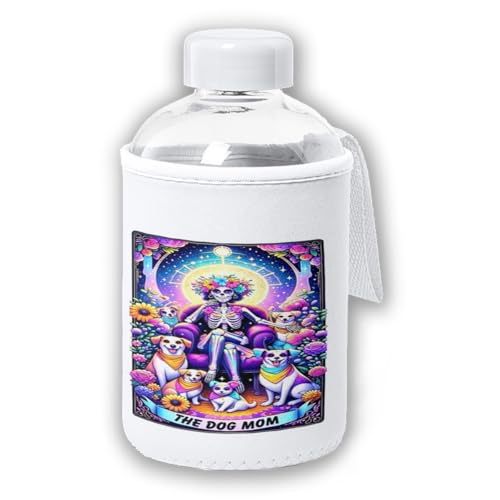 MERCHANDMANIA Bidón cristal con Funda soft shell carta tarot graciosa meme amante de los perros madre tapon seguridad botella