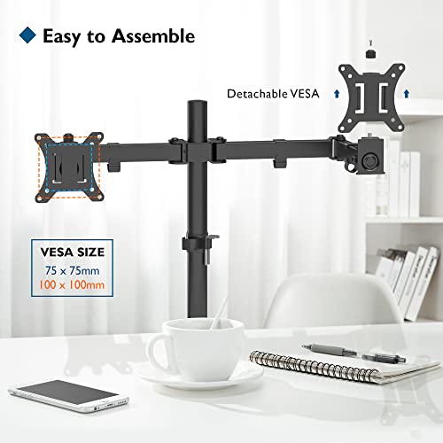 BONTEC 13-32 Zoll Monitor Halterung 2 Monitore, Höhenverstellbar Monitor Halterung, 2 Montageoptionen, Neigbar Schwenkbar Drehungbar für LCD LED Bildschirme bis 10 kg, VESA 75x75/100x100