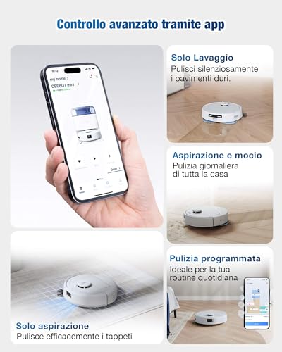 Ecovacs Deebot Mini Robot Aspirapolvere Lavapavimenti, 9000Pa, Zerotangle 2.0, Truemapping 2.0, Asciugatura Ad Aria Calda 45°C, Svuotamento Automatico, Lavaggio Profondo Intelligente, Blu - 8