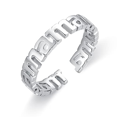 Wioy 925 Sterling Silver Adjustable Ring For Mother, Mama Daughter Statement Eternity Band, New Mom Gifts For Women, Size 7 To 9 #TOP1