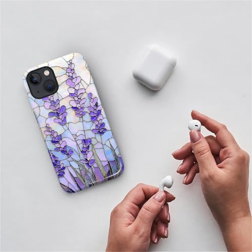 Coque iPhone 15 mosaïque florale lavande art vitrail unique DAIZAG