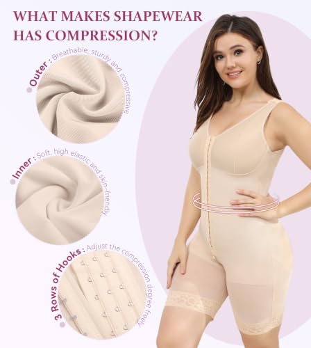 Image of M MYODRESS Fajas Colombianas Plus Size Postpartum Full Body Shaper with bra | 52%Nylon 48%Spandex, 3 row hook Adjustable Compression, breast support and butt lifter, for postpartum post surgery daily