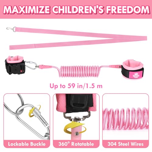 Lehoo Castle Toddler Leash for 1-5 Years, Baby Safety Harness for Girls with Anti-Lost Key Lock & Adjustable Strap, 3-in-1 Wrist Leash and Kids Backpack Harness for Walking Travel (Pink Butterfly) - Image 4