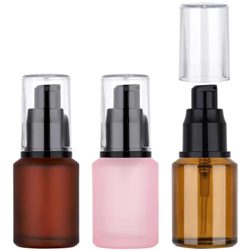 Image of Segbeauty 1oz Frosted Glass Travel Lotion Bottles for Toiletries, 3 Pack Empty Travel Size Pump Bottle Cream Container, 30ml Small Refillable Makeup Pump Dispenser Cosmetic Containers, Mixed Color