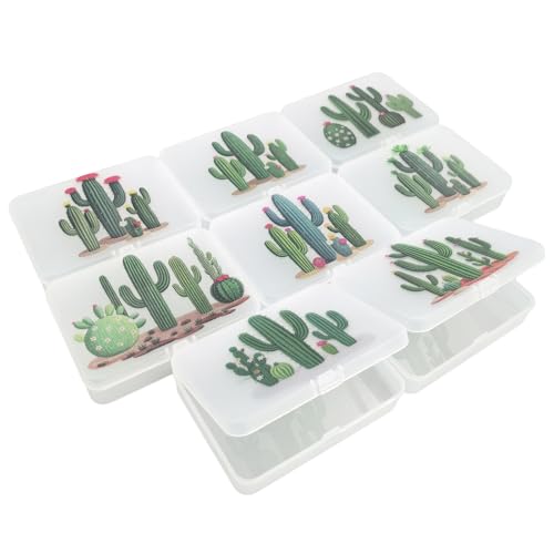 Image of Goodma 8 Pieces Cactus Image Pattern Frosted Rectangular Plastic Boxes Empty Storage Organizer Containers with Hinged Lids for Small Items and Other Craft Projects (4.5 x 3.3 x 1.1 inch)