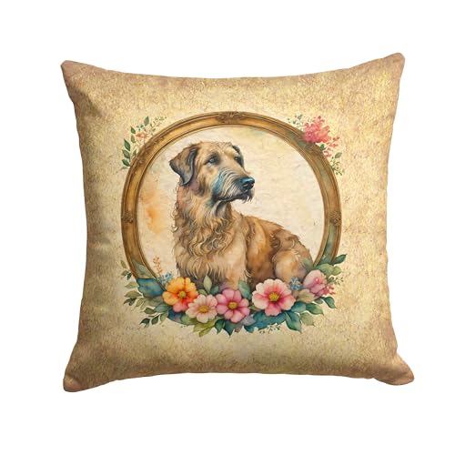 Caroline's Treasures DAC2156PW1414 Irish Wolfhound and Flowers Fabric Decorative Pillow Machine Washable, Indoor Outdoor Decorative Pillow for Couch, Bed or Patio, 14Hx14W
