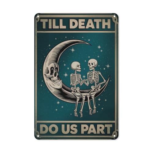 bqsjduidnc Póster de estaño con diseño de pareja de esqueleto, 8 x 12 pulgadas con texto en inglés "Till Death Do Us Part", arte gótico para pared de boda, placa de metal para decoración