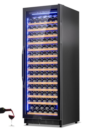Image of 24 inch Wine Cooler Refrigerator Black, 24 Inch Wide Large Capacity Freestanding /Built in Wine Fridge for 154 Bottles with Safety Lock, Professional Wine Cellar with Glass Door