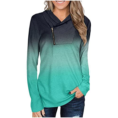 Jersey de manga larga para mujer, cuello alto, informal, degradado, verde, S