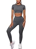 OYS Womens Yoga 2 Pieces Workout Outfits Seamless High Waist Leggings Sports Crop Top Running Sets...
