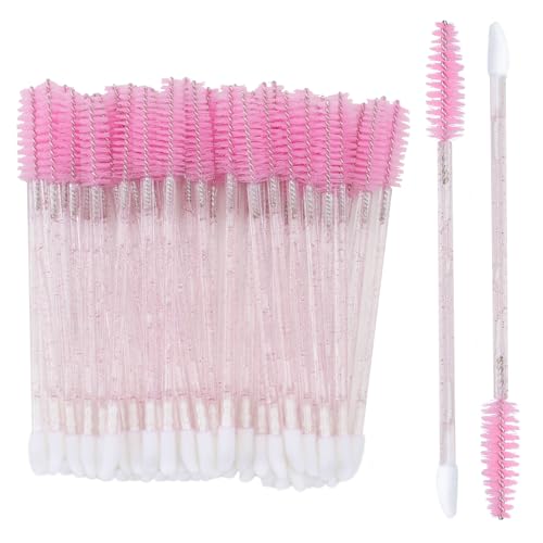 G2PLUS 100pcs Disposable Eyelash Brush Lip Wands 2 in 1,Pink