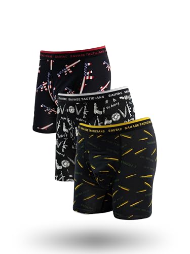 Savage Tacticians Boxer Briefs for Men (3-Pack) - Soft Spandex Underwear with 6