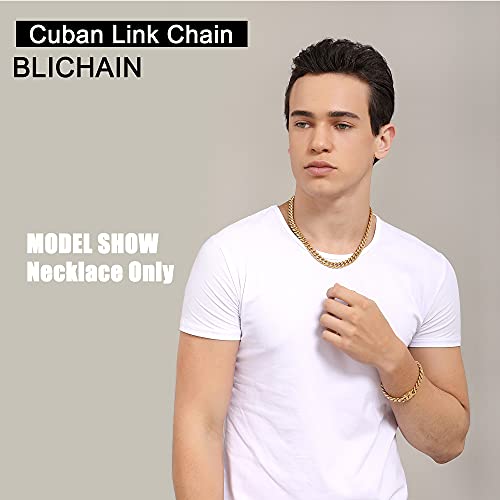 Blichain Cuban Link Chain Choker Necklace With Design Box Clasp For Men Boys 8Mm 18K Gold Stainless Steel Hip Hop Miami Curb Chains (8Mm, 16") #TOP6