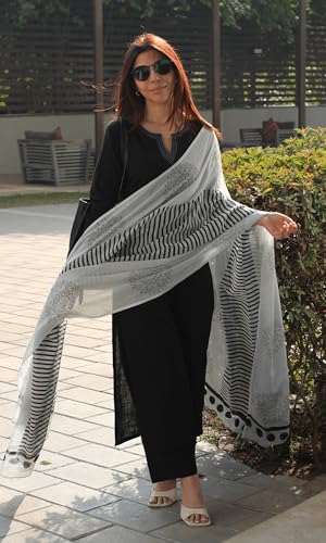 Image of ANNI Designer Kurta Sets for Women Viscose Embroidered | Kurta Pant Dupatta Set | Straight Kurti Set for Women | Round Neck V-Slit 3 /4 Sleeve Ethnic Suit | Designer Indian Kurti Outfit with Pants