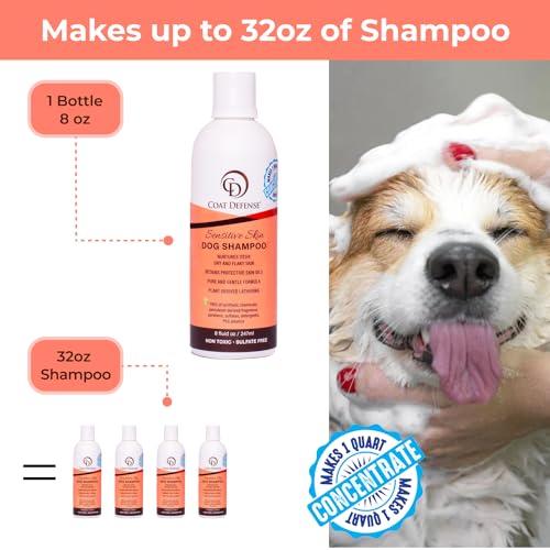 COAT-DEFENSE-Sensitive-Dogs-Shampoo-Made-in-USA-All-Natural-Hypoallergenic-Soothes-and-Relieves-Itchy-Dry-Skin-8-Ounces-Concentrated-Makes-32-Ounces COAT DEFENSE Sensitive Dogs Shampoo Made in USA All Natural Hypoallergenic Soothes and Relieves Itchy Dry Skin 8 Ounces Concentrated Makes 32 Ounces