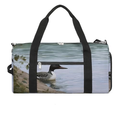 Sac de gym imprimé Loon Nature Oiseaux à fermeture éclair et compartiments de voyage