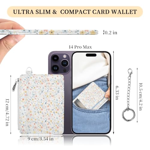 Image of Hancynir White Floral Small Wallet Women Credit Card Holder, RFID Slim