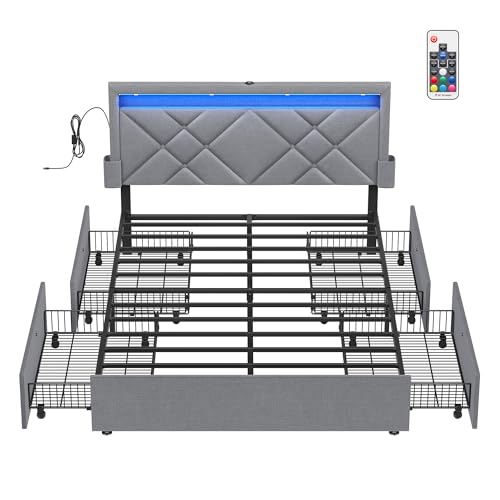 VASAGLE RMB827G01 Bett mit LED und Schubladen