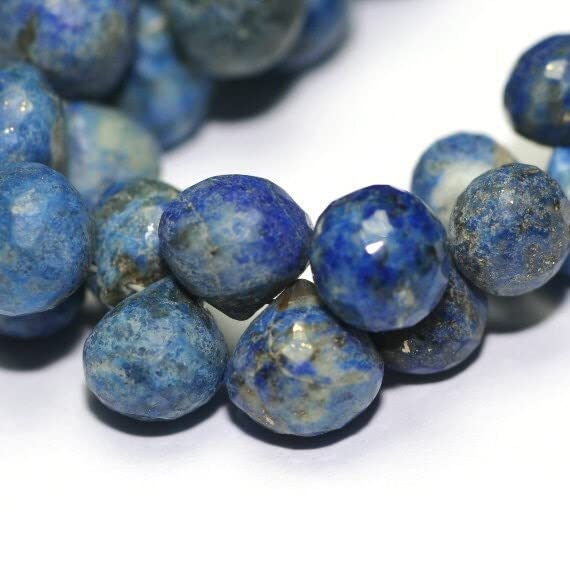 Perle de lapis lazuli véritable en briolette oignon facettée 9mm bleu denim or