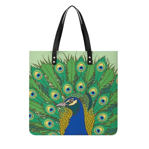 Sac shopper plume de paon verte | Grand tote bag femme spacieux contre la surcharge quotidienne