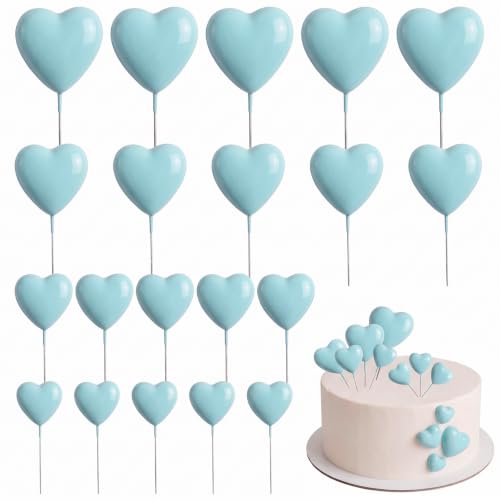 Wuyituart 20 Pcs Heart Cake Toppers Blue Foam Ball Cupcake Decorations