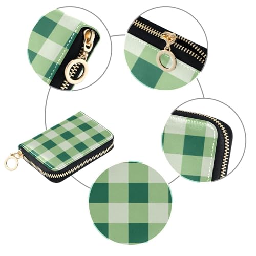 Women's Green Buffalo Plaid Credit Card Holder Wallet Leather Zipper Card Case for Ladies Girls 203009784