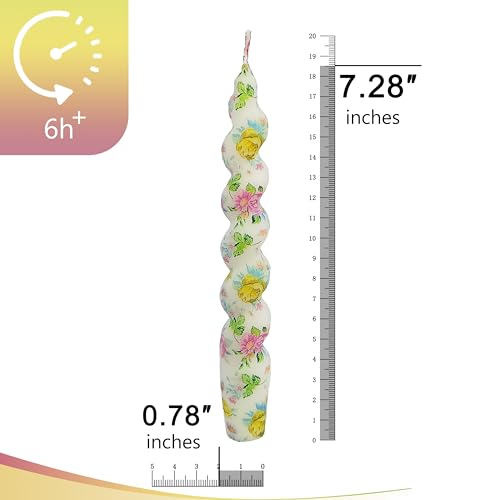 FCMSHAMD 7.3インチカラー印刷のテーパーキャンドル ハンドメイド スパイラルキャンドル 無香ろうそく 家居裝飾 結婚式 ロウソク 2個入り (ピンクの青い花) [2]