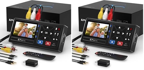 Image of Portta VHS to Digital Converter, Video to Digital Recorder with Remote, Compatible with VHS, VCR, DVR, DVD, Hi8, Mini DV Players, Camcorder, Gaming Consoles (Tapes /DVD Player Not Included) (Pack of 2)