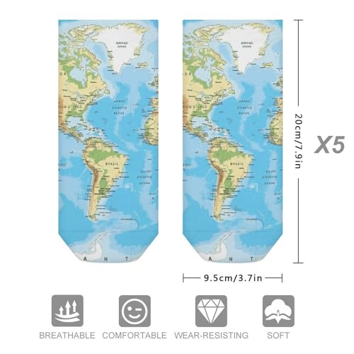 Map Cotton Socks for Women Men Ankle Socks Athletic Sock Low Cut Socks Soft Boot Sock for Work Moisture-Wicking Sock for Running Sports Sock 5 Pairs2