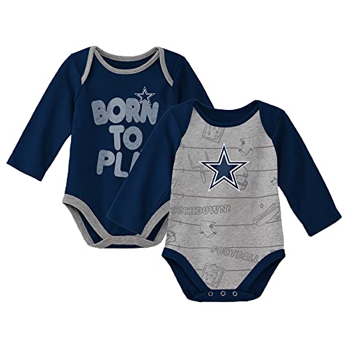 Image of Outerstuff Newborn & Infant Navy/Heathered Gray Dallas Cowboys Born to Win Two-Pack Long Sleeve Bodysuit Set