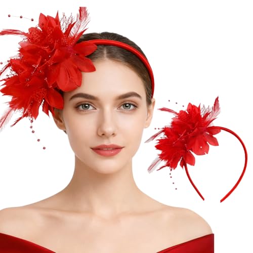 Bandeau Plumes de Artificielle, Serre Tete Rouge, Années 1920 Fascinateur Plumes Vintage pour Femmes, 1920S Accessoires Cheveux Fleur pour Cocktail Mariage...
