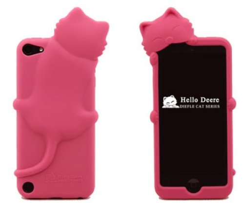 Icase-mall Red Lovely Kiki Cat Silicone Skin Case Cover for Apple iPod Touch 5th Generation iTouch 5G 5 Case with Earphone Anti Dust with Retail Package Xmas Gift
