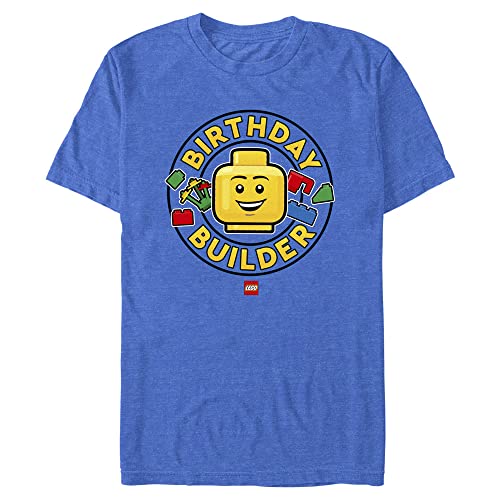 Fifth Sun Mens Lego Iconic Birthday Builder Young Short Sleeve Tee T-Shirt, Royal Blue Heather, X-Small US
