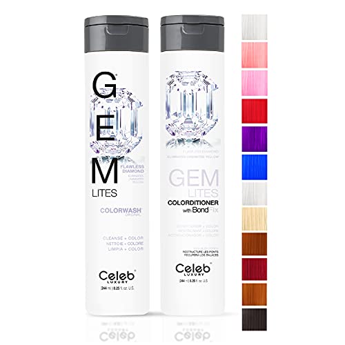 Celeb Luxury Gem Lites Healthy Duo Color Depositing Colorwash Shampoo & Colorditioner Conditioner + BondFix Bond Rebuilder, Vegan, Sustainably Sourced Plant-Based, Flawless Diamond Blonde