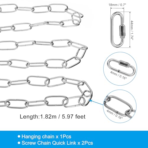 Image of PATIKIL 6ft Lighting Hanging Chain, Metal Looping Chain with Quick Link Screw Lock Connectors for Hanging Plant Pendant Chandelier Light Fixture, Silver Tone