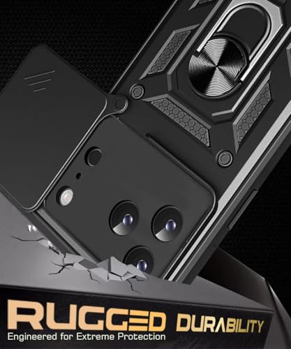 Image of WOW IMAGINE Tough Armor Bumper Mobile Back Case for iPhone 17 Pro Max | Sliding Camera Shield Cover | Shock Proof 360 Protection | Hybrid PC + TPU | Ring Holder with Kickstand - Black