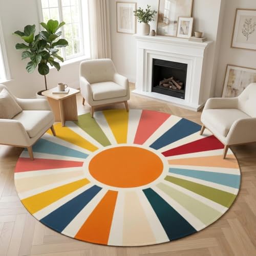 Tapete Boho redondo de 4 pies lavable a máquina miniatura 1