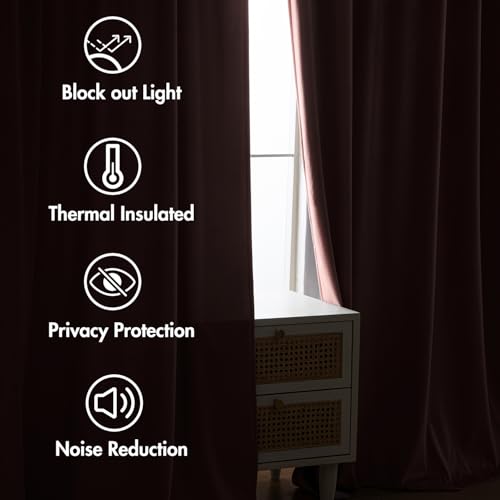 Image of MIULEE Light Pink Velvet Pinch Pleat Blackout Curtains W52 X L84 Inches | 2 Panels,Luxury,Thermal Insulated,Super Soft,Back Tab & Rod Pocket,for Bedroom Living Room